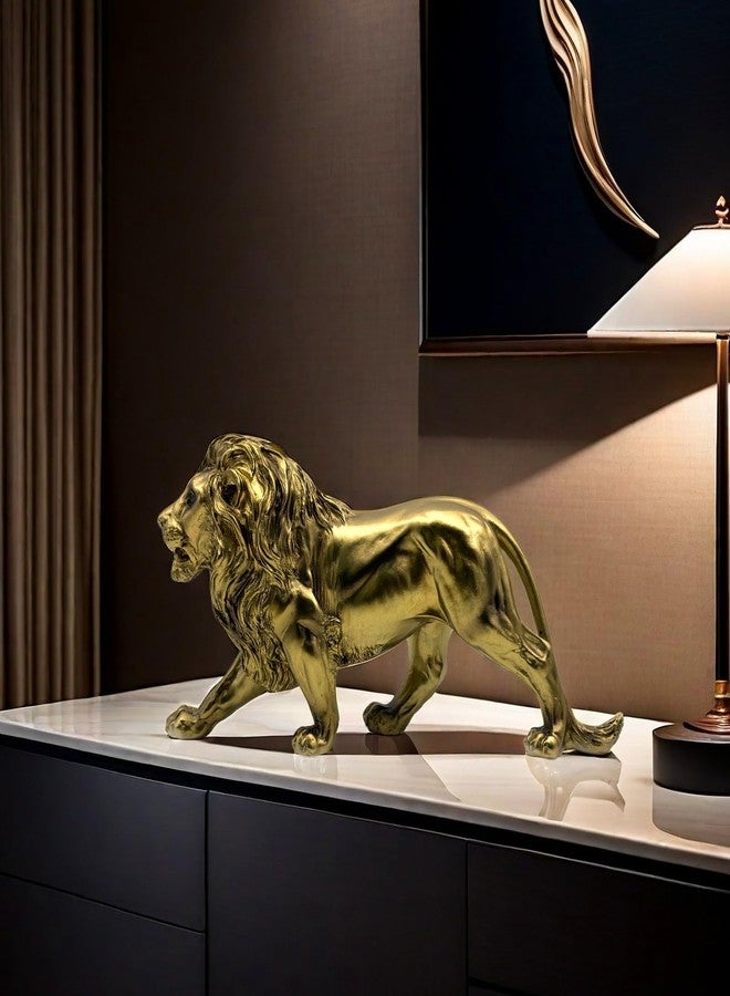 SHTWX Strong Lion Statue Figurine Sculpture Resin Collectible Gifts for Lion Lover Office Home Decor Desk Accessories Decoration Garden Figurines Outdoor Decor Gold - Image 4